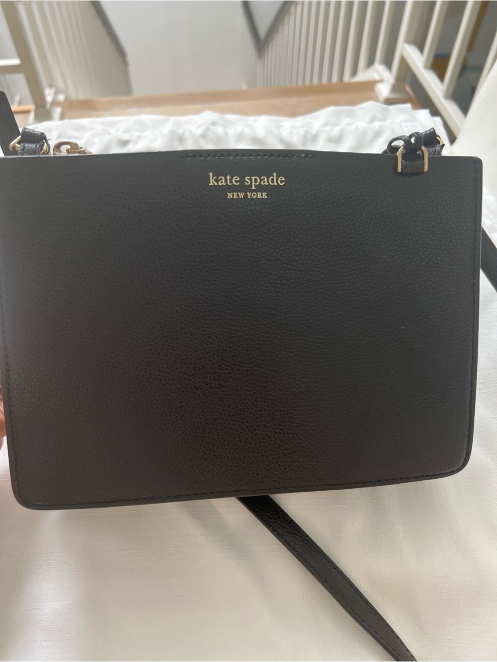kate spade Black Pebbled Leather Crossbody with Gold Logo